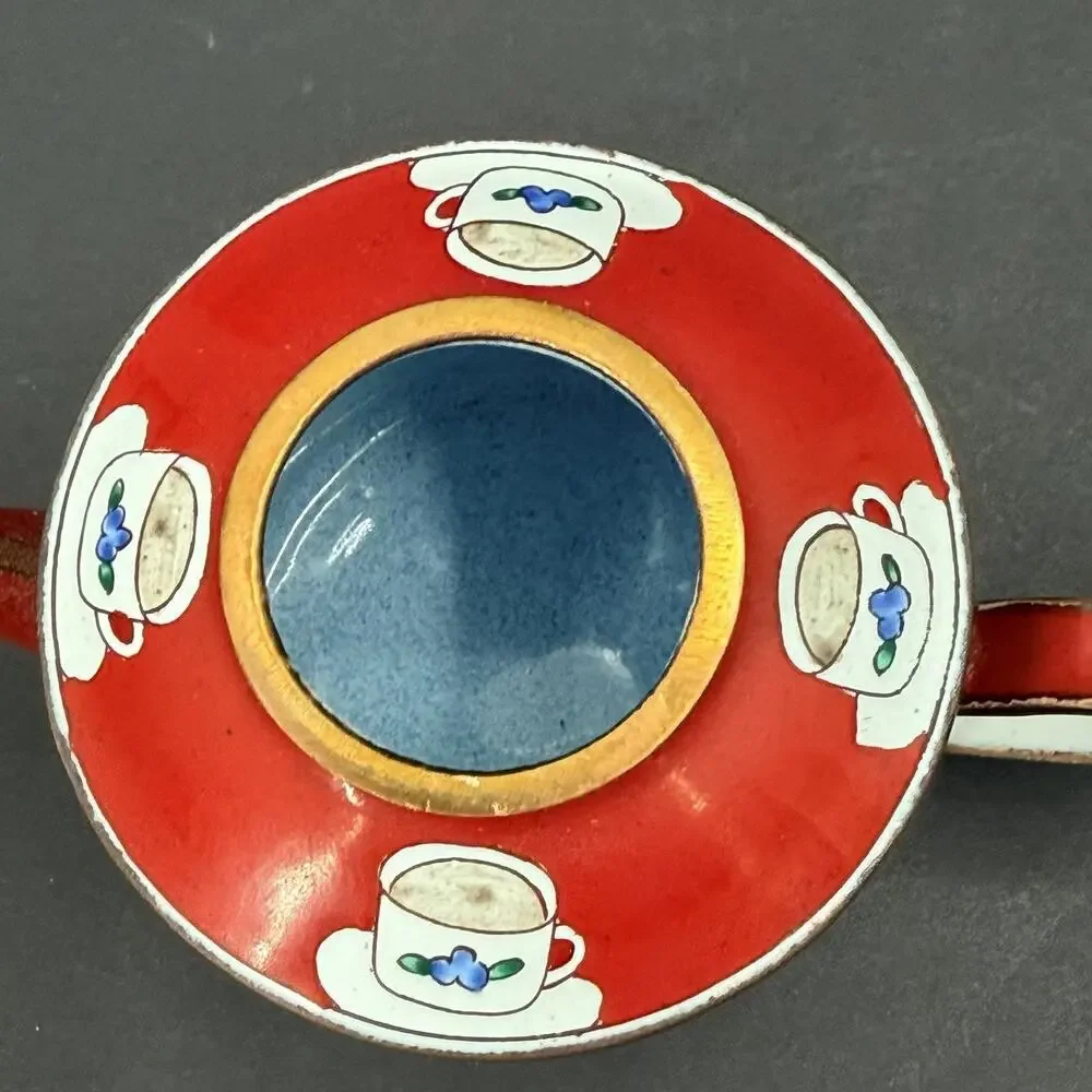 KELVIN CHEN 1999 Enamel Teacup Hand Painted Decorative Mini Teapot No. 1813